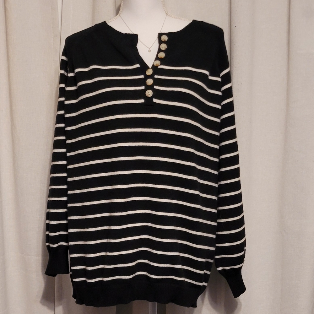 Black and White V-Neck Sweater